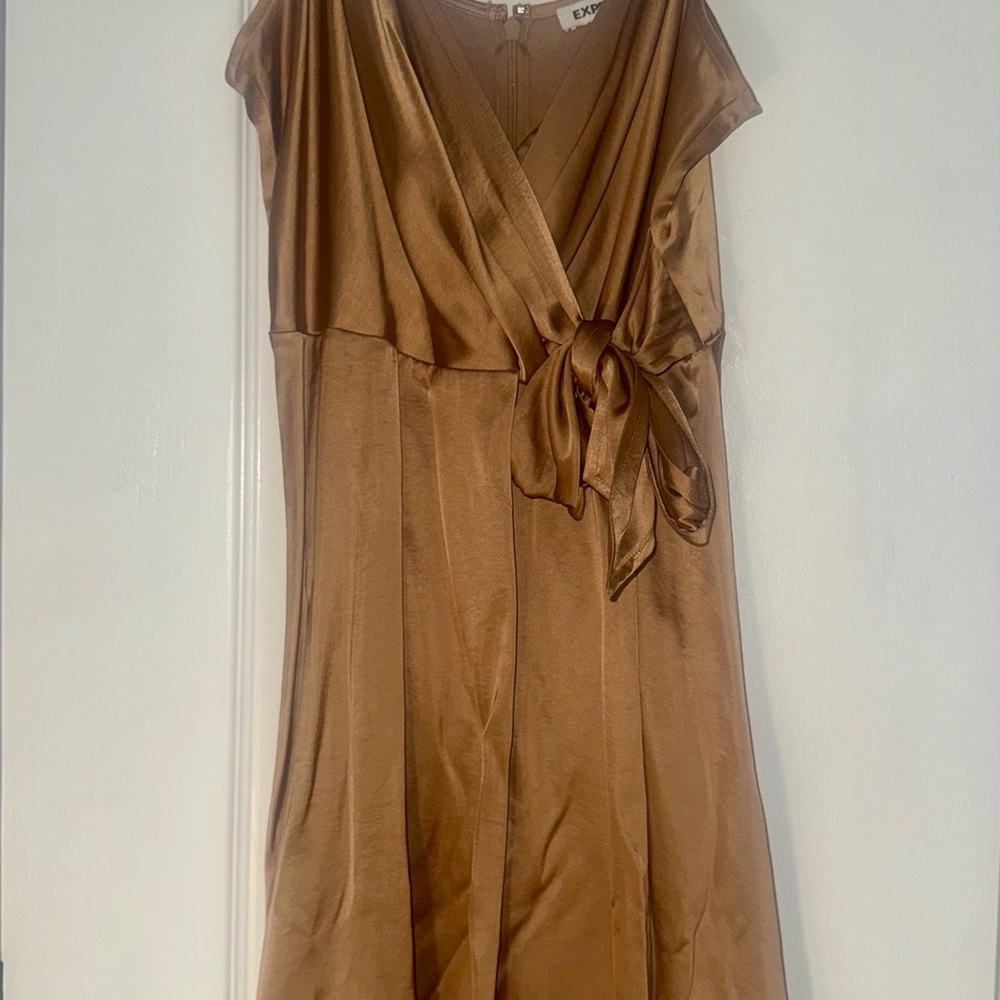 Express Bronze Satin Midi Dress